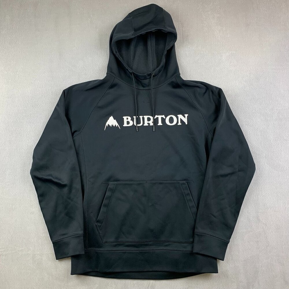 Burton Mens Sweater Small Black Crown Bonded Pullover Hoodie Snowboarding Logo